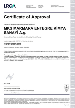 ISO 27001 Information Security Management System Certificate