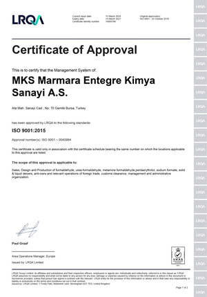 ISO 9001 Quality Management System Certificate